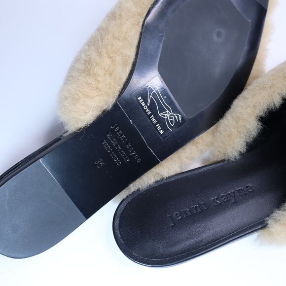 JENNI KAYNE Shearling Slip On Mule Flats Tan Leather Pointed Toe Women's 36/US 6 - Picture 3 of 7